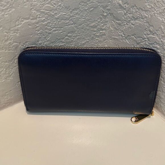Fendi Zip Around Continental Long Wallet Dark Blue Leather Luxury Minimalist - Picture 3 of 14